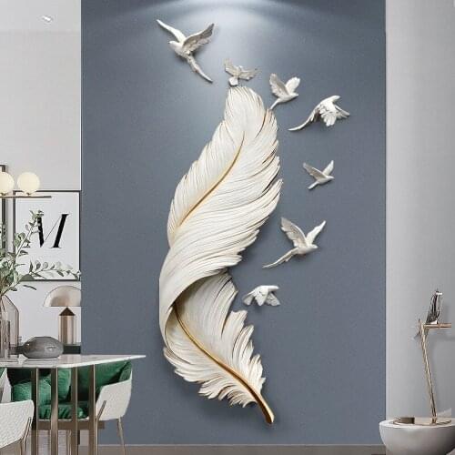 Modern minimalist living room sofa background wall decoration porch light luxury feather wall hanging feng shui decoration