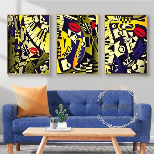 Modern Minimalist Nordic Living Room Art Retro Abstract Jazz Music Poster Triptych Painting Canvas Art Wall Picture Home Decor