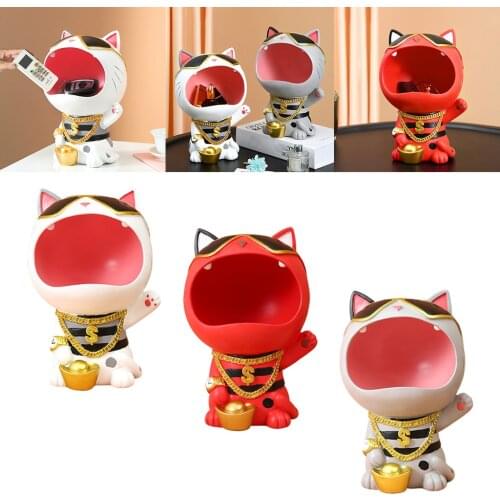 Lucky Cat Figurine Animal Statue Key Sundries Storage Box Home Office Decor