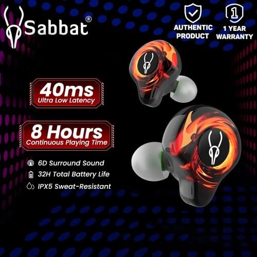 Sabbat G12 Elite True Wireless Headphone TWS Earphone Bluetooth Gaming Music Low latency Subwoofer Earphone Earbud With Mic
