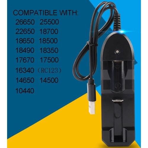 Universal Li-ion Battery AC Charger Adapter USB Connector 18650 Smart Battery Charger One Slot For 18650 18500 16340 14500 26650