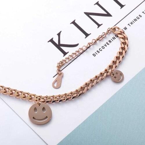 Gorgeous Big or small Smiling face Countenance 9ct Rose Gold Filled Curb Link Lengthen Charm Bracelet senior beautiful CT Solid
