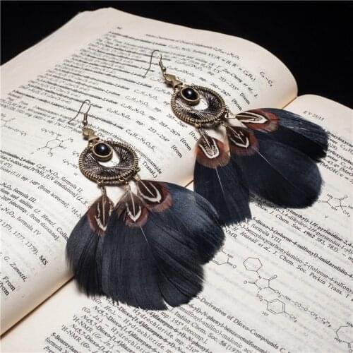 Vintage Bohemian Handmade Tassel Feather Drop Earring Boho Ethnic Dangle Earrings for womens 2019 Charm jewelry