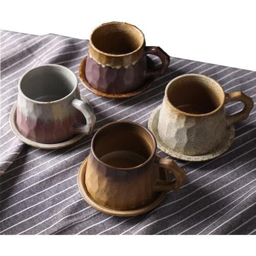 Japanese retro ceramic coffee cup and saucer set creative souvenir cup afternoon tea mug stoneware coffee cup