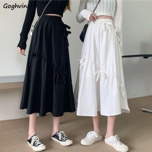 Skirts Women Korean Style All-match Sweet Bow Preppy Girls Summer Elastic High Waist Gothic Punk Loose A-line Casual Fashion Ins