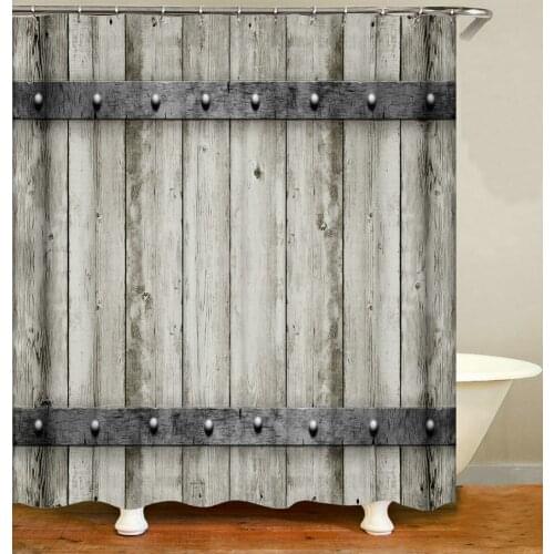 Grey Vintage Planks Pattern Shower Curtain Fashion Bath Accessories with 12 Hooks Waterproof Polyester Fabric Bathroom Decor