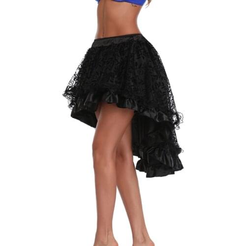 BoomYinGlam Womens Lace Steampunk Gothic Vintage Satin High Low Corset Skirt