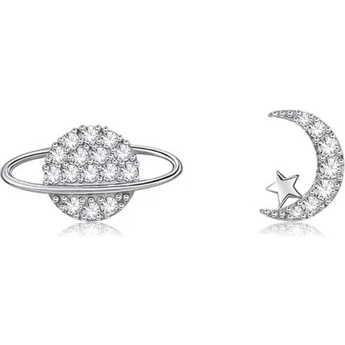 New Design Stud Earrings For Women Trendy Exquisite Rhinestone Moon Star Planet Pendientes Hot Christmas Gifts 925 Silver