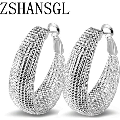 New set silver color jewelry Exaggeration Handmade Hollow Big Circuit Stud Earrings For Women with S stamp Gift