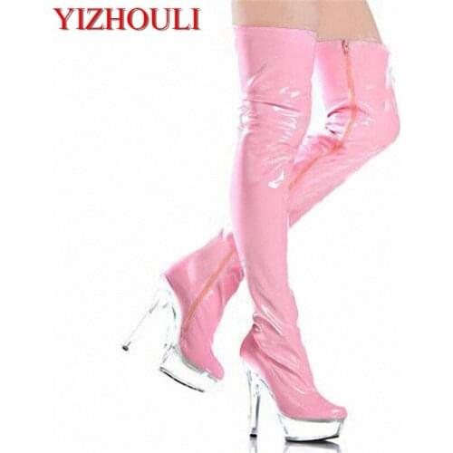 High heels for womens parties, sexy club pole dancing boots, 15 cm transparent waterproof platform, over-the-knee dancing shoes