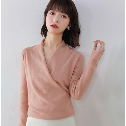 100% Pure Wool Knitted Women Sweater V-neck Pullover Standard Cashmere Knitwear Winter New Fashion Sexy Warm Female Jumpers