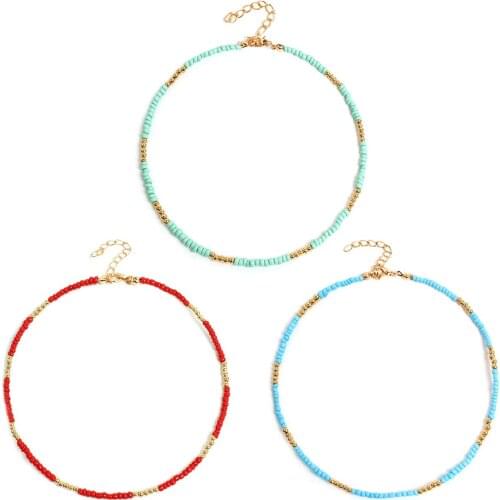 Women Choker Necklace Bohemian Fashion Colorful Beaded Necklace Bead Choker Short Necklace Choker Neck Jewelry Accessories