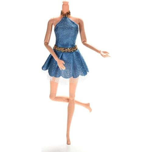 1 Pcs Blue Color fashion Handmade no sleeve Doll Dress Summer Halter Neck Dresses For Barbie Doll Clothes Girls Gifts