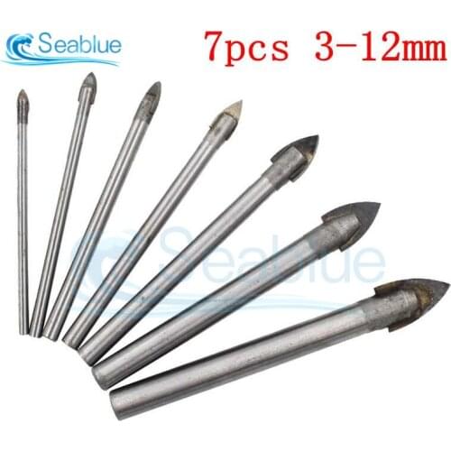 7Pcs 3/4/5/6/8/10/12mm Drill Bits Cemented Carbide Triangle Drill Bits Glass Marble Ceramic Tile Hole Opener Shovel Bits