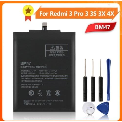 Xiao Mi Xiaomi BM47 Phone Battery For Xiao mi Redmi 3 3S 3X Hongmi 4X Redmi3 Pro Redmi 4X BM47 4000mAh Original Battery + Tool