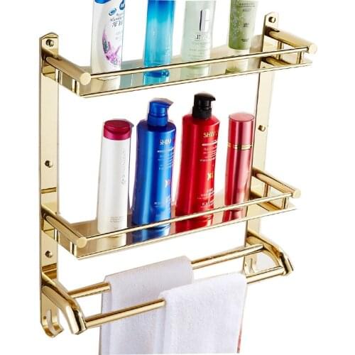 Bathroom Accessories Polished Golden Bathroom Shelf Stainless Steel L 3 Layers Bathroom Shampoo Shelf Kitchen Storage Organizer