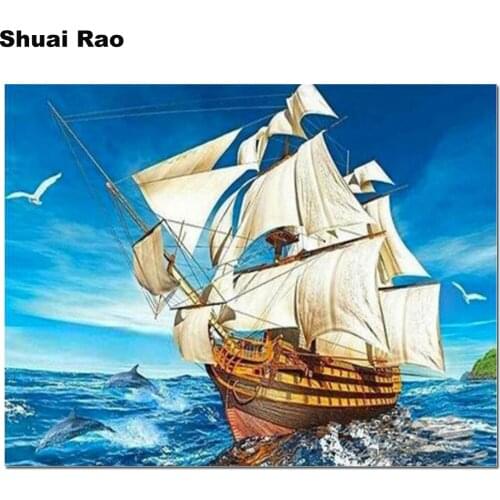 Full round diamond embroidery natural landscape sea sailing boat diamond painting 5D full square drilling Corridor aisle decor