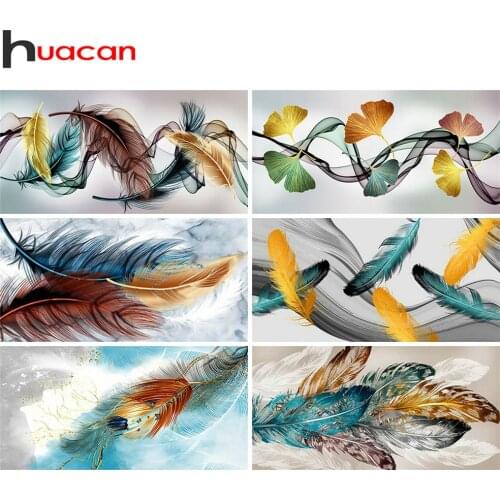 Huacan Diamond Painting With Square Rhinestones Feather Diamond Mosaic Embroidery Landscape Beaded Pictures Home Decoration