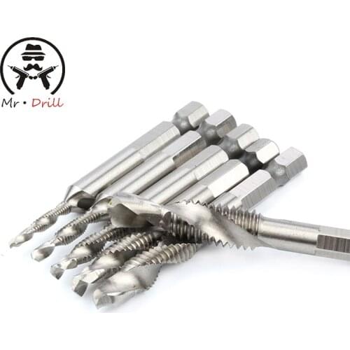 British standard 6pcs HSS Multi Metric Combination Drill Tap Bit Countersink Deburr Set Spiral Tap Screw Tap Drill