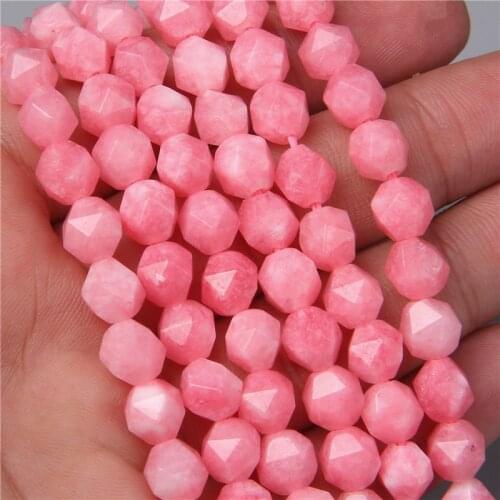 Natural Rock Faceted Rose Pink Chalcedony Loose Beads 8 MM Diy Stone Beads Handmade For Women Jewelry Making Bracelet Necklace
