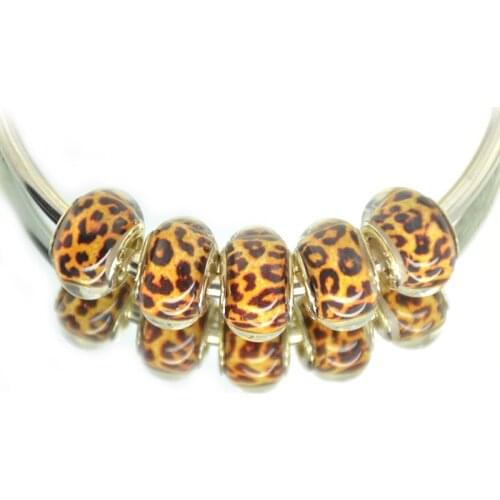 10pcs Leopard Colour European DIY Resin Bead Charms Acrylic Big Hole Beads Fit Pandor Bracelet&Bangle For Women Jewelry berloque