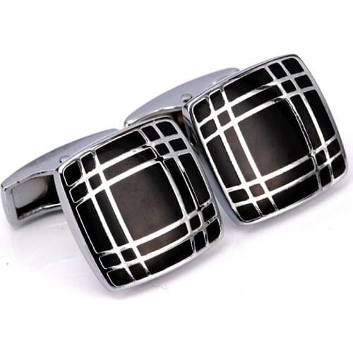 Black gird Classic Jewelry Square shirt cufflink for mens Brand cuff buttons Crystal cuff link Wedding Gift