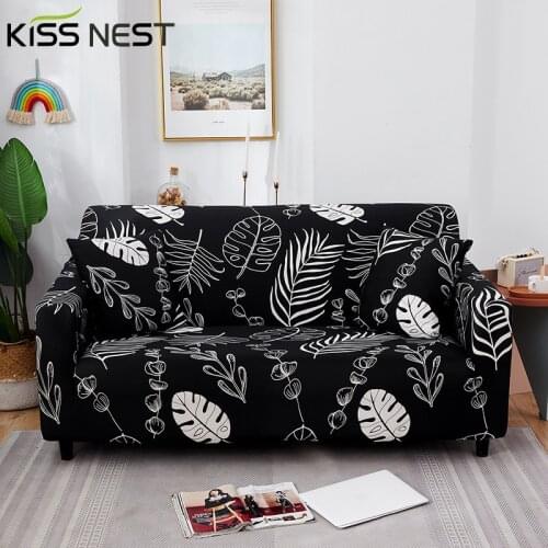 Elastic Leaves Pattern European Style Black White,Chaise Longue Sofa Cover 1 2 3 4 Seater,L-Shaped Corner Sofa Need 2 Piece