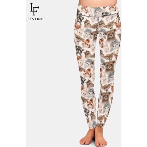 LETSFIND Cute Woodland Animals Printing Plus Size Women Elastic Leggings Fashion High Waist Workout Leggings