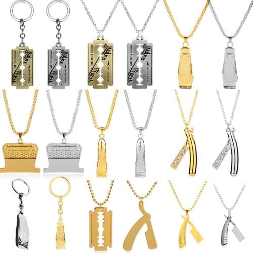 Fashion Hip Hop Barber Straight Razor Necklace Keychain 3D Barber Salon Shaver Wet Shaving Folding Cut Throat Knife Necklace -30