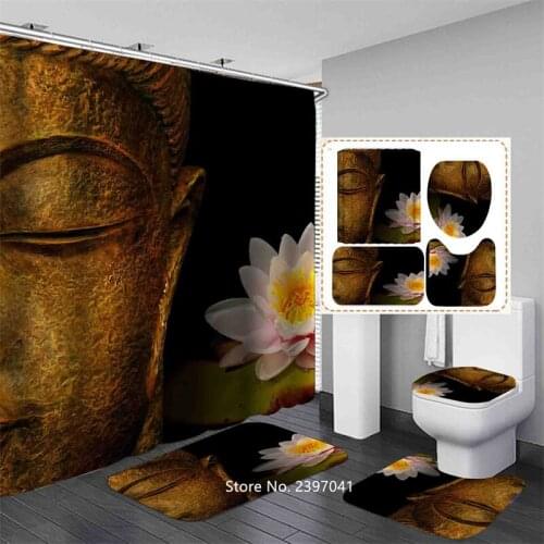 Buddha Bathroom Set Sexy Goddess Bathroom Map Waterproof Shower Curtain Non-slip Carpet Toilet Cover Mat Set