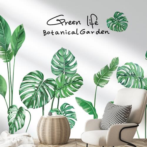 Green Plant Leaves Wall Stickers DIY Tropical Leaf Mural Decals for Living Room Bedroom Nursery Home Decoration