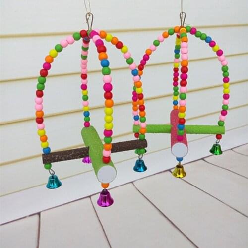 1 Set Multicolor Beads Bird Toys Swing Drawbridge Bird Supplies Wooden Cross Swing Parrot Bird Birdcage Toy Pet Products