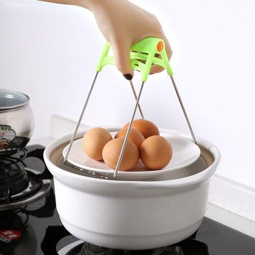 Foldable Stainless Steel Hot Bowl Clip Pot Dish Holder Steamer Heat Insulation Plate Tong Anti-Hot Clamp Gripper Kitchen Tools