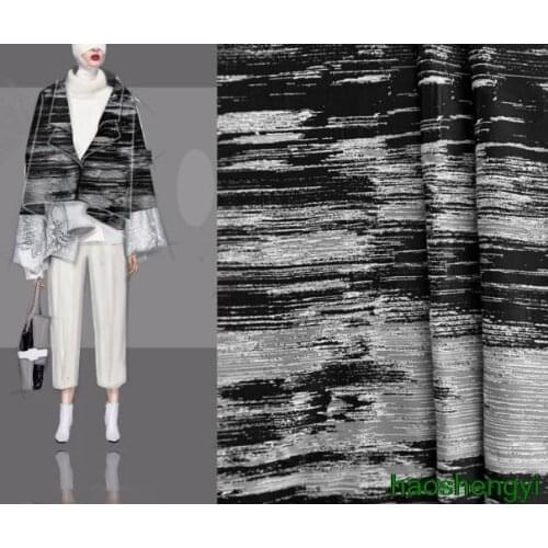 High-end black and white irregular horizontal stripes texture jacquard texture design creative fashion fabric
