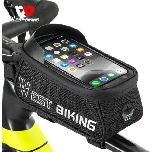 WEST BIKING Bicycle Bags Top Tube Phone Bag 1.5L Big Capacity Sensitive Touch Screen Reflective Front Frame Bag Bike Accessories