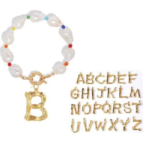 A-Z 26 Initial Letters White Pearl Bracelets for Women Gold Alphabet Natural Pearl Bracelet Bohemia Female Jewelry
