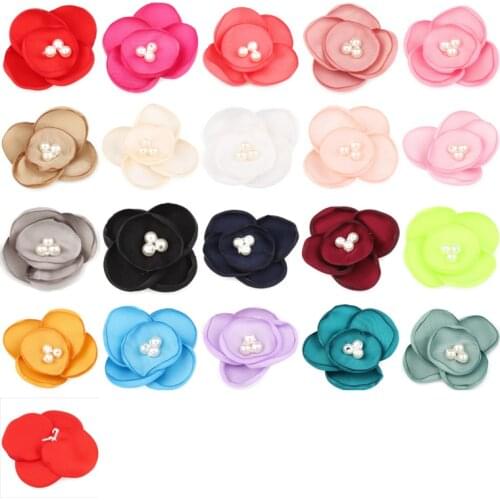 120pcs/lot 5cm Newborn Chiffon Petals Flower+Pearls Hair Clips Fabric Hair Flowers For Kids Girls Hair Accessories/Headbands