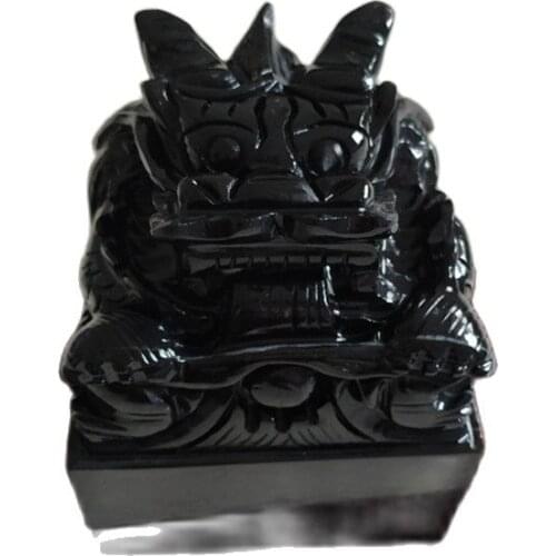 2 kg Hitian Jade Black Blue Jade and Ink Jade Seal 9*9 Imperial Dragon Head Jade Seal