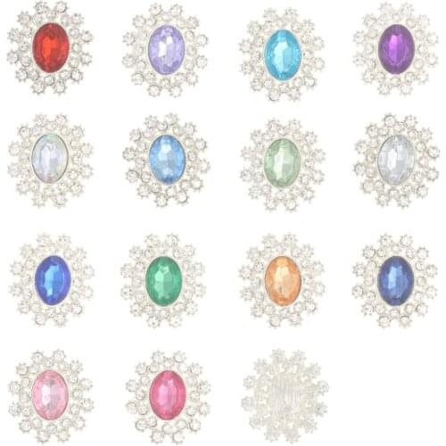 28mm Oval Acrylic Rhinestone Metal Alloy Buttons Flat back Coat Boutons for Wedding Invitation Card Hair Bow Craft DIY Botoes