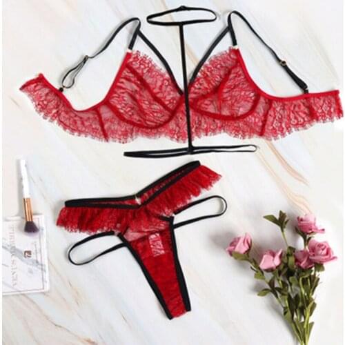 3PCS Bra G-String Garter Suit Womens Sexy Lingerie Lace Top Bra Set Lady Thong Underwear Set Female Fashion Top Erotic Lingerie
