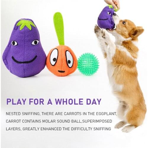 3pcs Pet Dog Plush Eggplant Carrot Molar Teeth Toy Plush Doll Cleaning Teeth Supplies Dog Training Doll Puppy Chew Squeaker