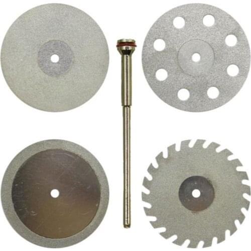 4pcs Dental lab Diamond disc diamond disks Double sided Fine grit cutting disc tool dia 22mm thickness 0.20mm with 1 mandrels