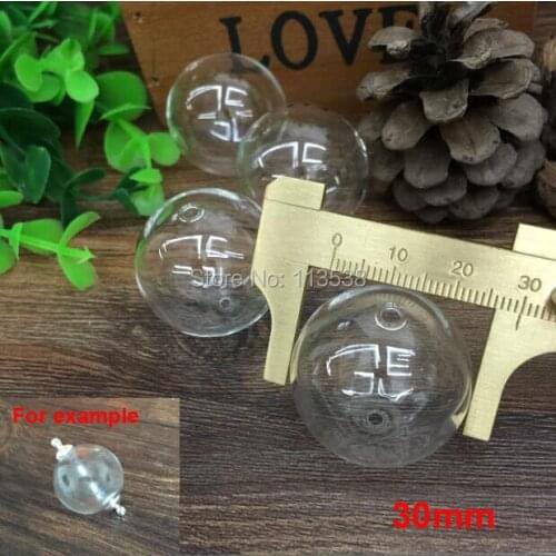 5pcs/Lot 30mm round glass ball globes with 3mm double hole jewelry pendant necklace oil baby hair clear glass bottle jars