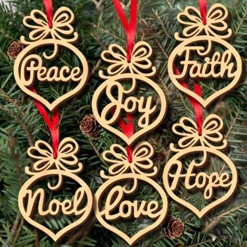 6Pcs Christmas Decorations Wooden Ornament Xmas Tree Hanging Pendant Ornament