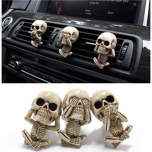 3 Pieces Automotive Car Air Vent Resin Skull Statue Ornaments Smell Remover Fairy Garden Bonsai Pot Skeleton Ornaments