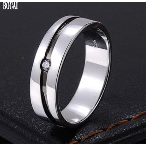 BOCAI New real s925 pure silver man ring European and American fashion trendy mens ring with zircon