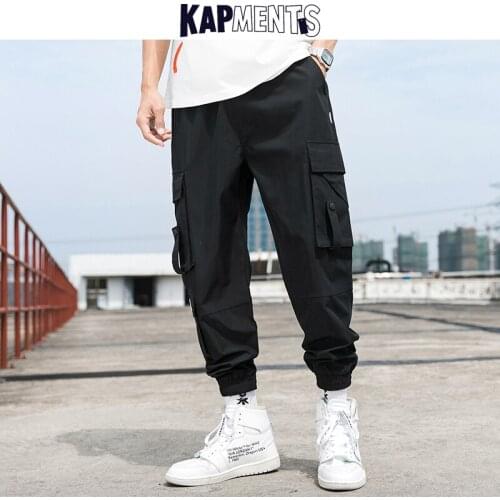KAPMENTS Men Black Pocket Streetwear Joggers Pants 2020 Mens Overalls Hip Hop Tactical Pants Women High Waist Korean Cargo Pants