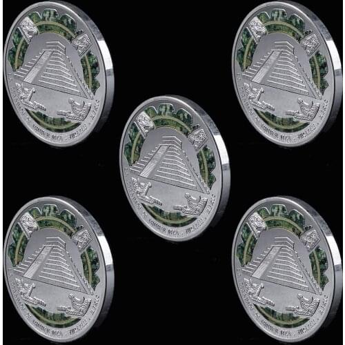 Color Maya Memorial Coin Pyramids American Mexico Aztec Silver Plated Foreign Coins Souvenir Festival Gift