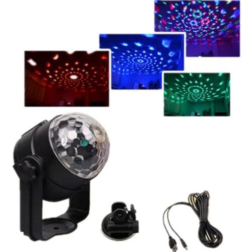 Voice control USB 5V Mini Stage Lights effect 3W Rotating Mini Magic disco ball car DJ Party IR Remote RGB LED Crystal Magic