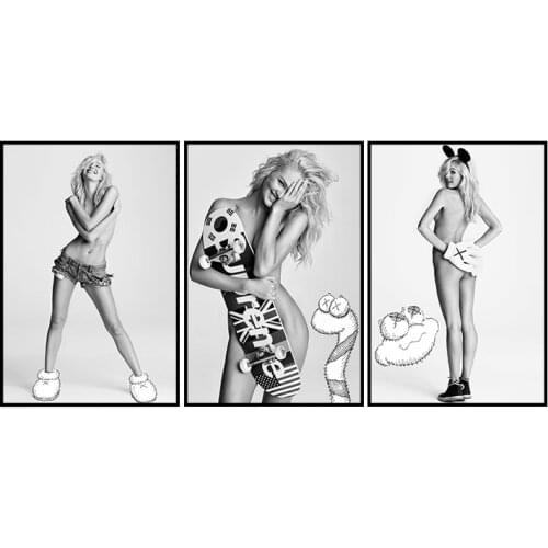 Hot Sexy Lingerie bikini Beauty half naked Decorative Painting Black-and-White Angel Bathroom Living Room Canvas Painting